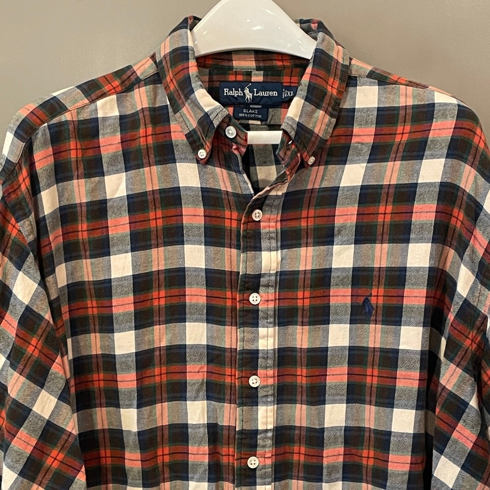 Polo Ralph Lauren Blake Shirt Mens XL Red Blue Plaid Cotton Button Down Logo